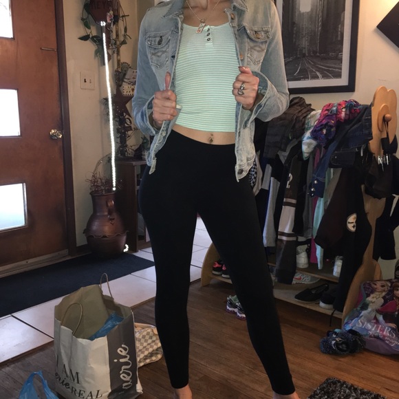 A&F Jean Jacket, A&E crop top, and VS leggings - Picture 2 of 4